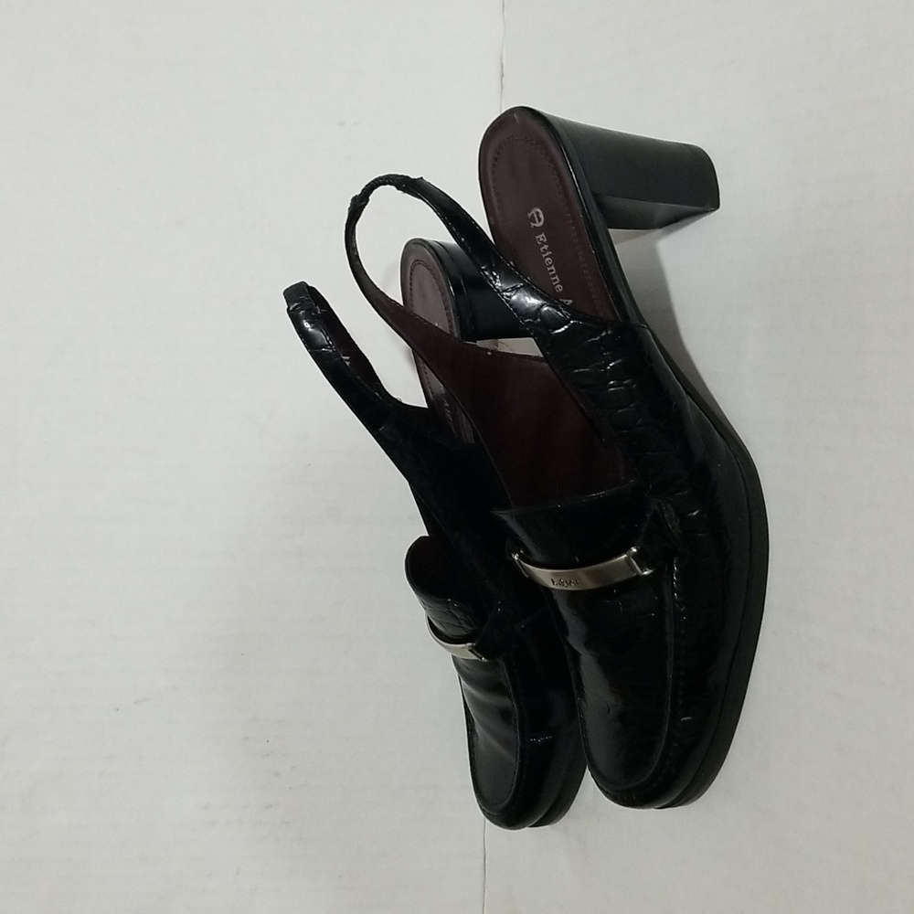 ETIENNE AIGNER Women’s Black Leather Croc Loafer Sling-backs 3" Heel Size 8.5 - Picture 4 of 11